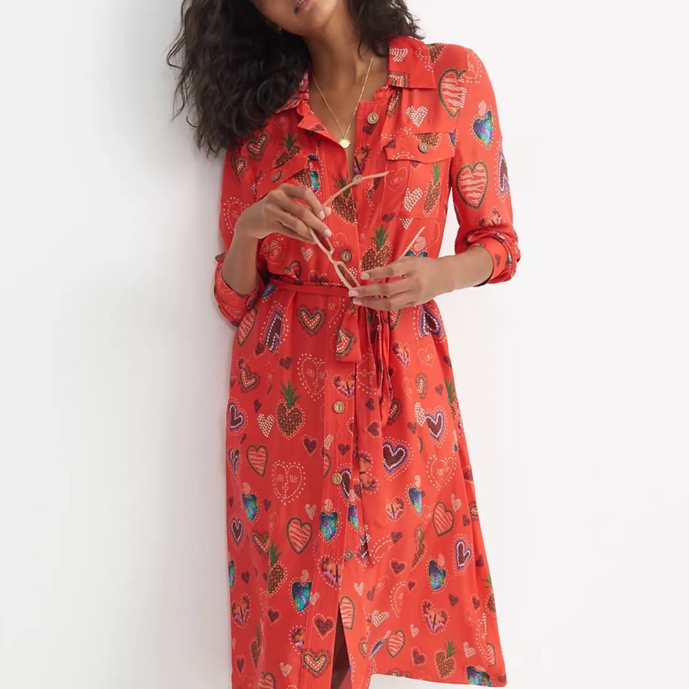 NWT Farm Rio Valentina Midi Shirtdress Hearts Pockets Red Size 1X